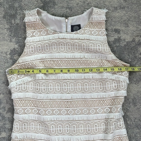 Vince Camuto Ivory Cream Lace Fringe Sheath Dress Sleeveless Career Sz 6 - Picture 7 of 14
